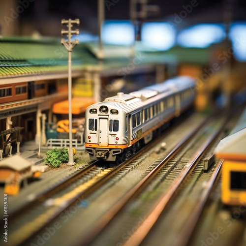 Miniature Train And Station. Created with Generative AI technology.