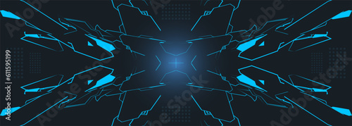 Gaming control interface screen. Dark blue vector futuristic HUD concept. Sci-fi, technology cyberpunk futuristic dashboard. Wide cyber abstract gaming background. Vector illustration