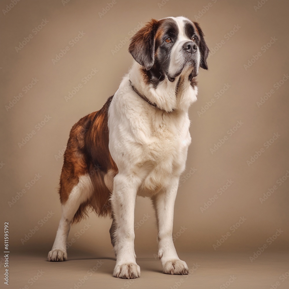 Saint-bernard dog in full length, photography, studio photo. AI generated.