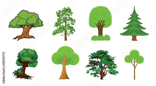various cartoon trees set