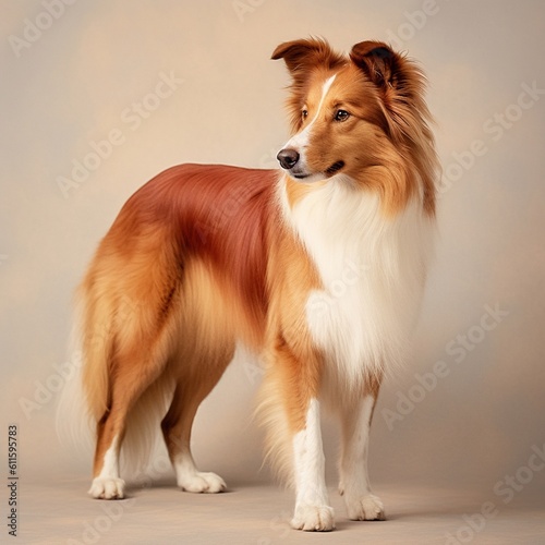 Red collie in full length, photography, studio photo. AI generated. © baobabay