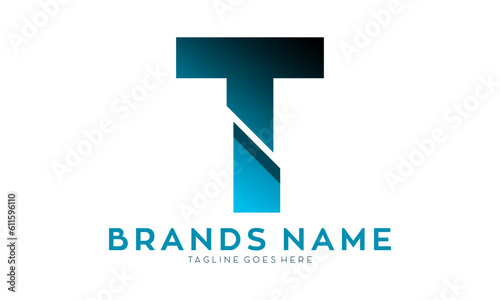 Letter T alphabet with fracture effect vector logo