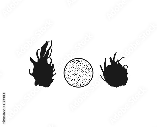 Dragon fruit. Black and white.Vector illustration.Dragon fruit in black simple silhouette style icons vector illustration. Dragon fruit vector object for labels and logo.isolated on white background.
