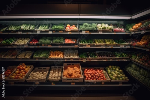Wallpaper Mural Fruits and vegetables in the supermarket. Healthy eating and dieting concept. Grocery and vegetable shelves in the supermarket, AI Generated Torontodigital.ca