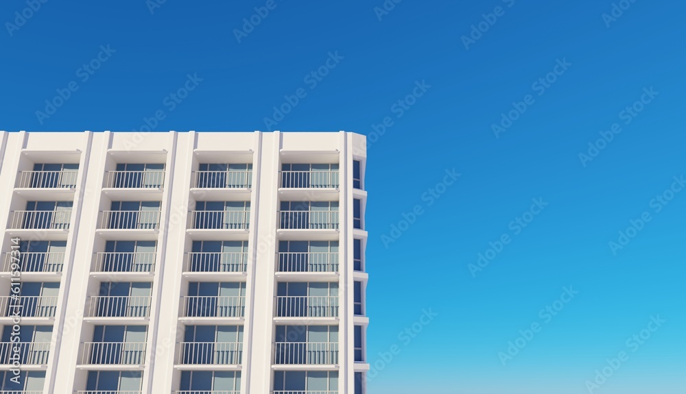 Modern office building and blue sky scene 3d render architecture wallpaper backgrounds
