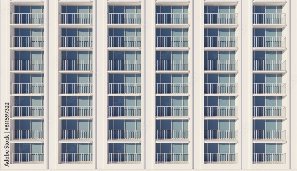 Modern hotel building facade 3d render architecture wallpaper backgrounds