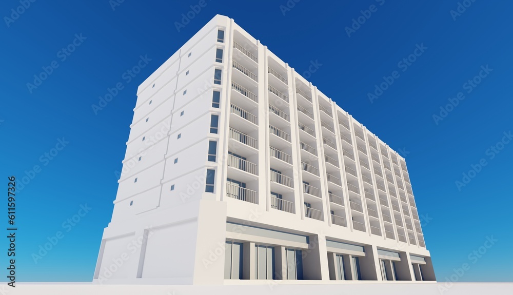 Modern hotel building over blue sky scene 3d render architecture wallpaper backgrounds Modern hotel building over blue sky scene 3d render architecture wallpaper backgrounds