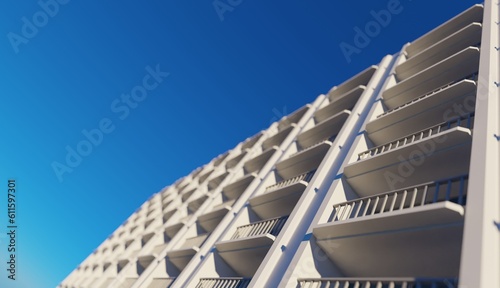 Facade of a hotel building with sky 3d render architecture wallpaper backgrounds