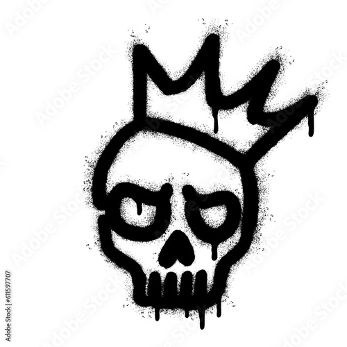 Spray Painted Graffiti skull in the crown icon Sprayed isolated with a white background.