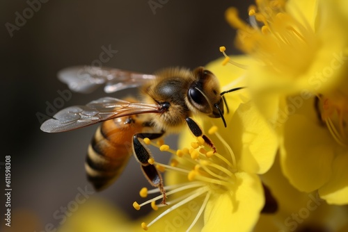 Honeybee yellow blossom. Generate Ai