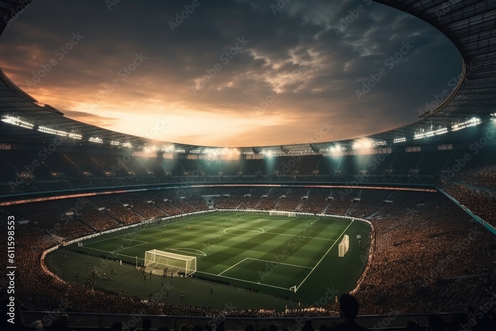 Big soccer stadium during a great championship final game. Generative AI