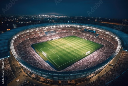 Big soccer stadium during a great championship final game. Generative AI © Алина Бузунова