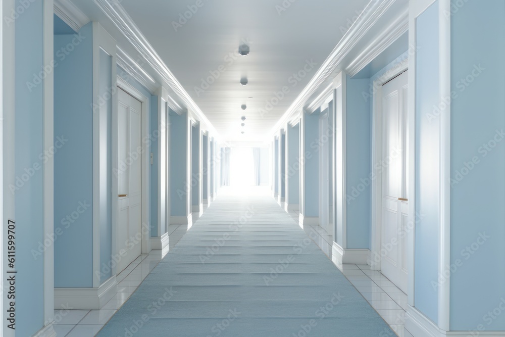 Interior long hotel corridor. Generate Ai Interior long hotel corridor. Generate Ai
