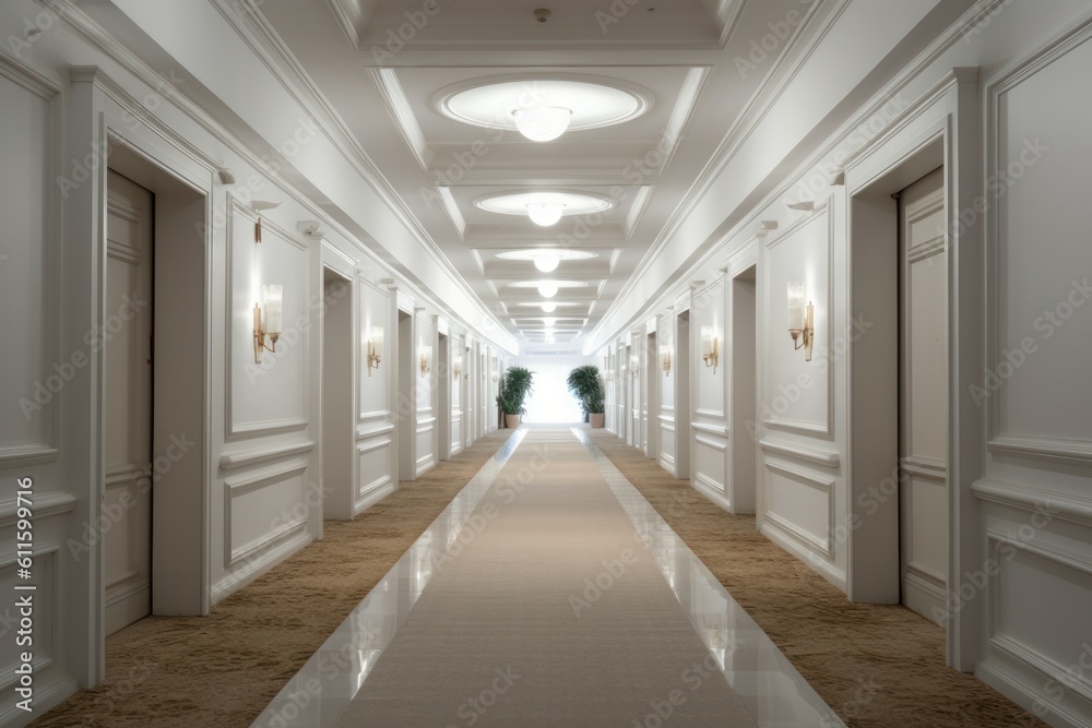 Interior long hotel corridor light. Generate Ai Interior long hotel corridor light. Generate Ai