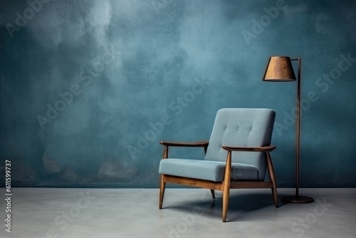 Interior wall blue armchair. Generate Ai