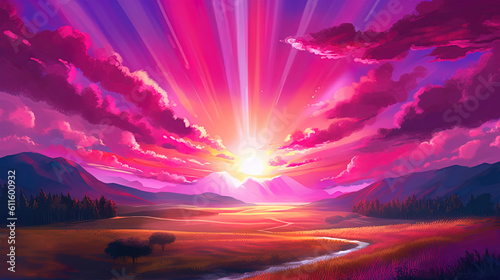 Bright illustration with magenta gradient color landscape © IonelV