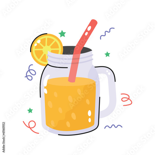 Grab this amazing hand drawn vector of orange juice in trendy style, fresh juice concept