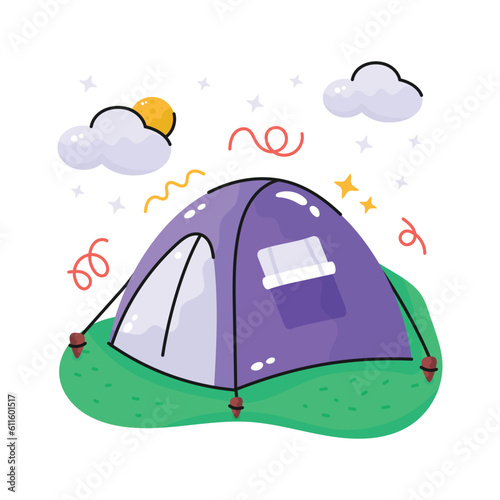 Get hold on this carefully designed hand drawn vector of camp tent, easy to use icon