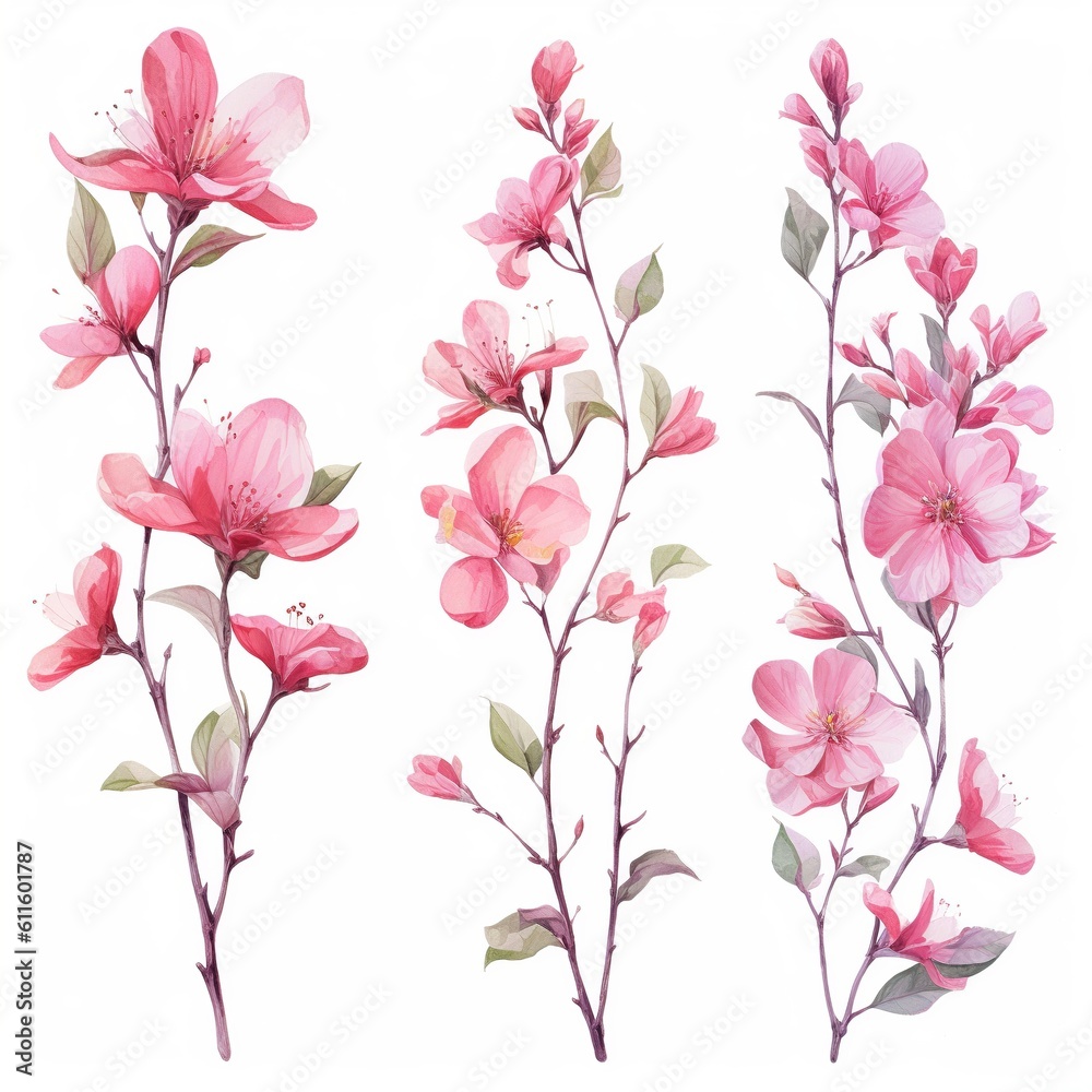 set of beautiful flowers watercolor flowers pink cherry blossom collection pattern with pink flowers