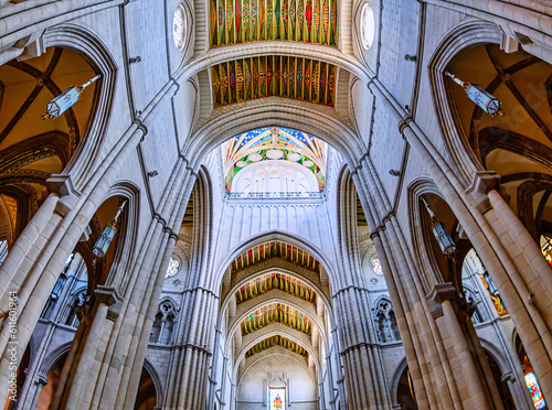 Interior architecture in Almudena Cathedral, Madrid, Spain