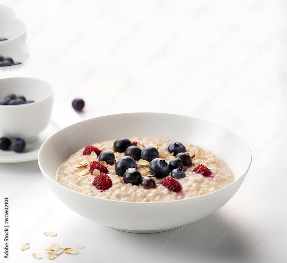 Traditional breakfast - oatmeal porridge with berries. AI generated Traditional breakfast - oatmeal porridge with berries. AI generated