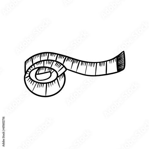 Vector sketch hand drawn measuring tape silhouette, line art