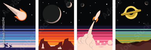 Set of simplistic vector space art cards