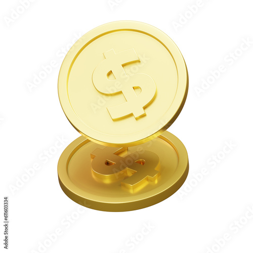 3d render gold coin . transparent gold coin 3d rendering
