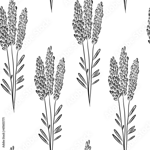 Lavender branch seamless pattern in doodle style