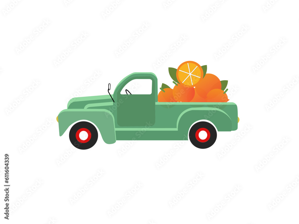 Oranges emblem delivery concept citrus in a truck vector icon funny element for logo packaging,Fruit truck stock vector. Illustration of wheel, load Fruit Truck Vector, Food Truck Flat Style Icon Stoc