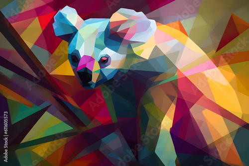 A beautiful koala, modern artwork, abstract colorful painting with geometric shapes. Hand drawn digital painting. Generative AI photo