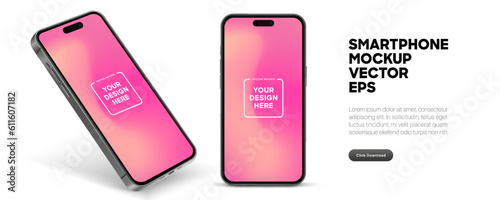 3D realistic high quality smartphone mockup with isolated background. Smart phone mockup collection. Device front view. 3D mobile phone with shadow on white background.