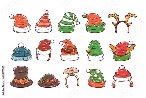 Set of christmas hat hand drawn illustration