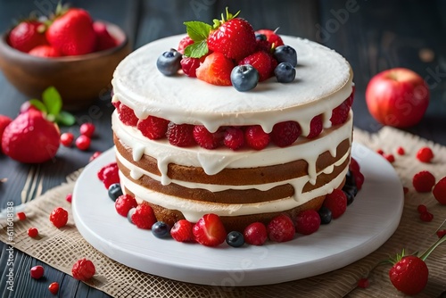 Birthday Cake with fruits like strawberry and others