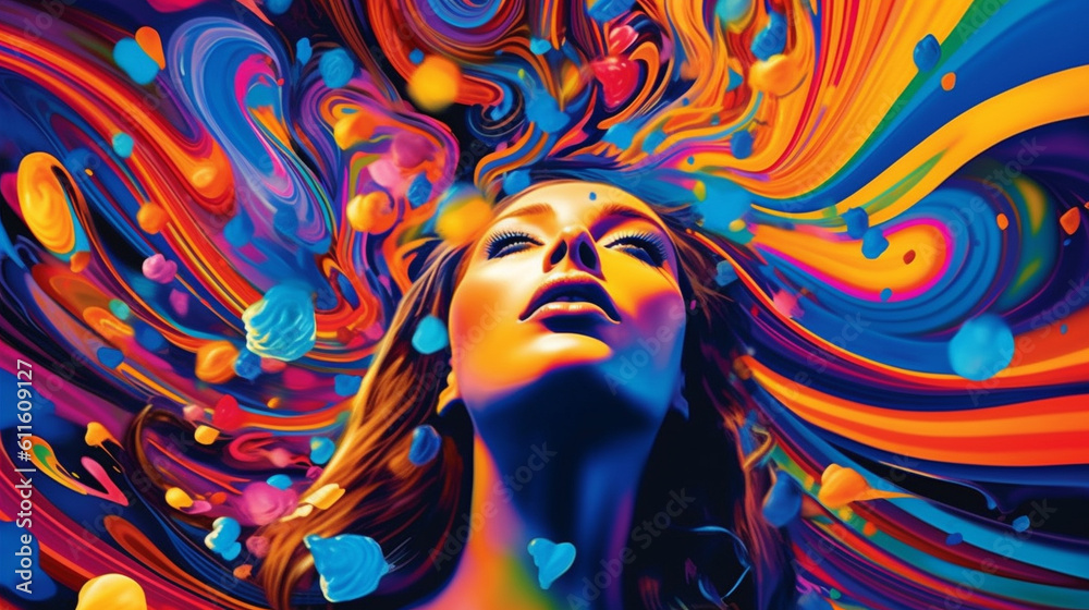 Naklejka premium Pop Art Fusion of Psyche, Fashion created with AI generative