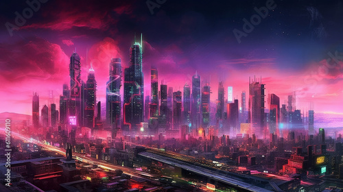 Futuristic Neon Cyberpunk City  Generative AI