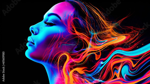 Psychedelic woman portrait meditation colorful background created with generative ai