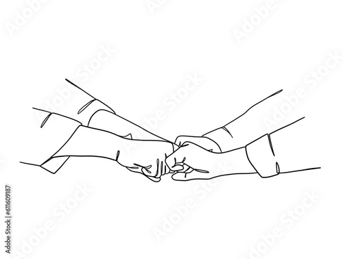 Continuous one line drawing of business people teamwork. Vector illustration.
