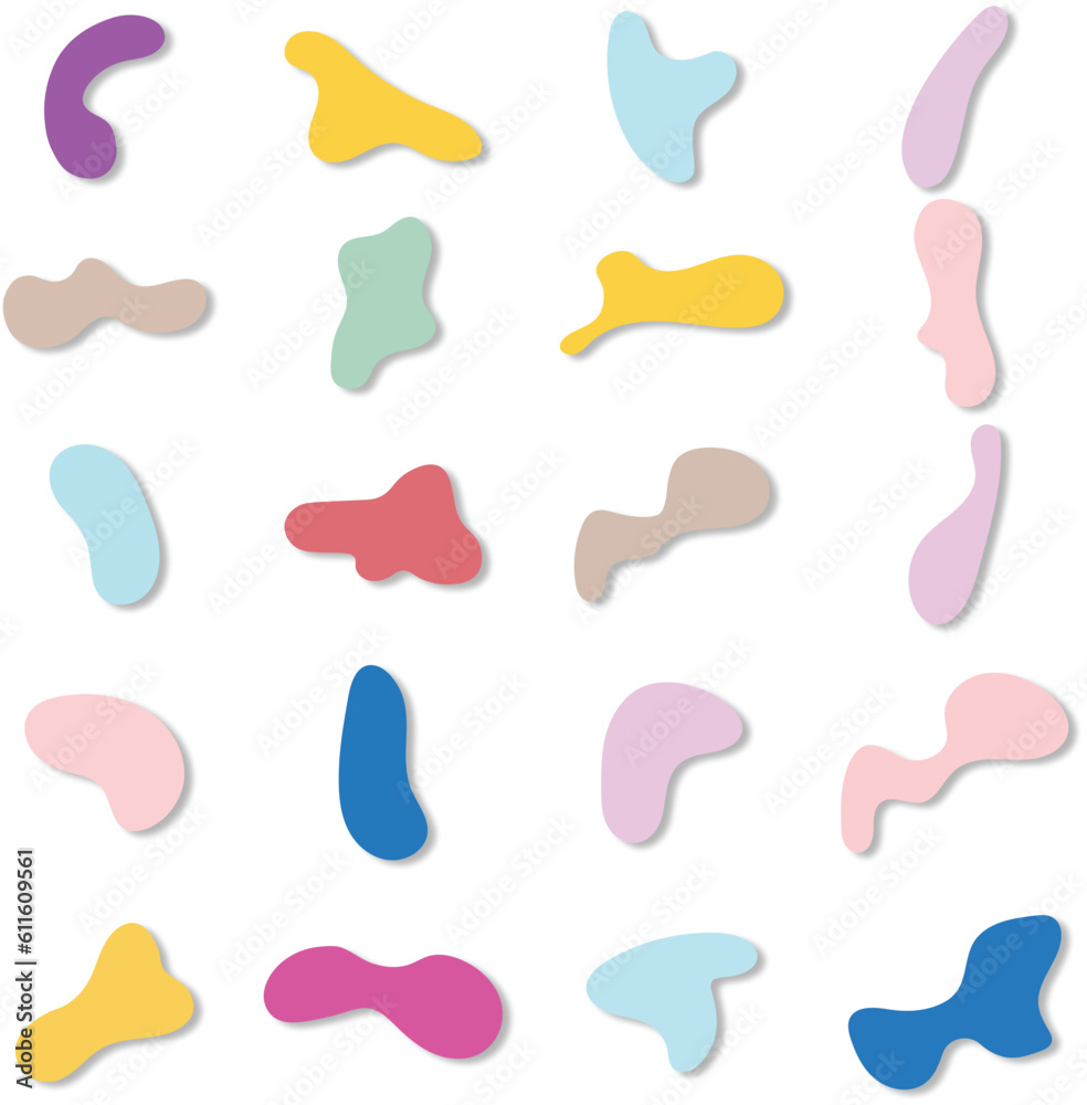 Modern liquid irregular blob shape abstract elements graphic flat style design fluid vector illustration set. Modern liquid irregular blob shape abstract elements graphic flat style design fluid vector illustration set.
