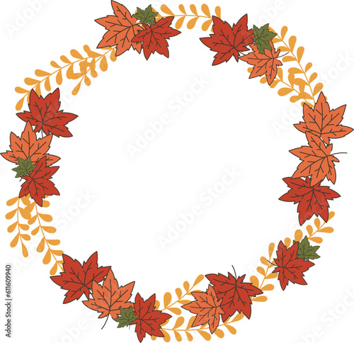 Colorful maple leaves with fern leaves wreath illustration for decoration on Thanksgiving festival and Autumn seasonal.