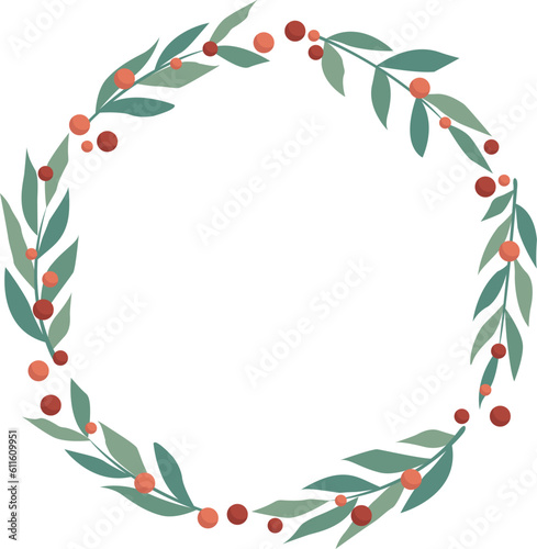 Brunch of green leaves with red berry wreath for decoration on Christmas holiday event and spring seasonal concept.