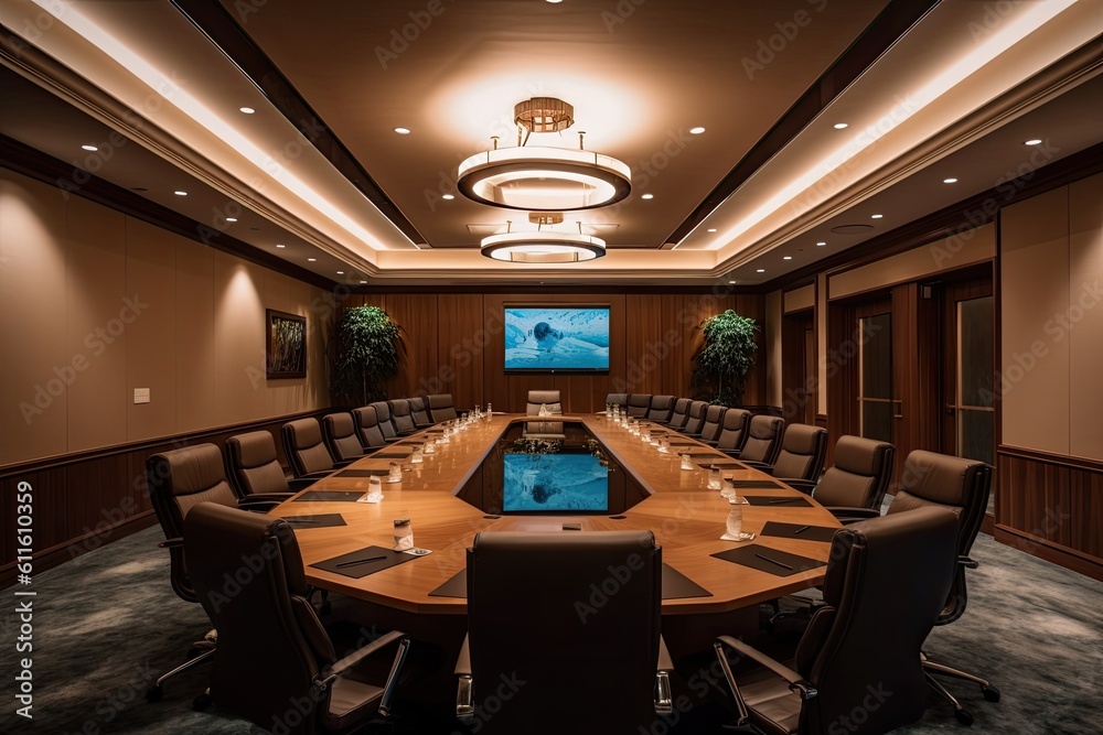 Elegant meeting room with a large conference table