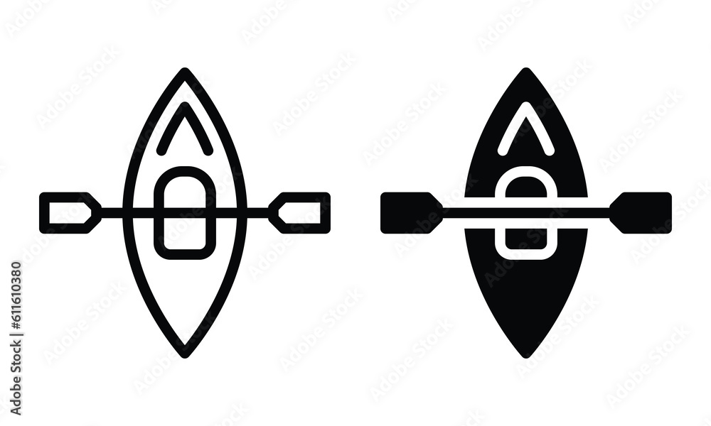 Kayak icon with outline and glyph style. Kayak icon with outline and glyph style.
