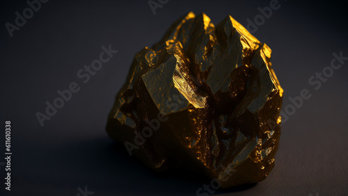 Gold nugget on a dark background. Macro shooting of precious stone.