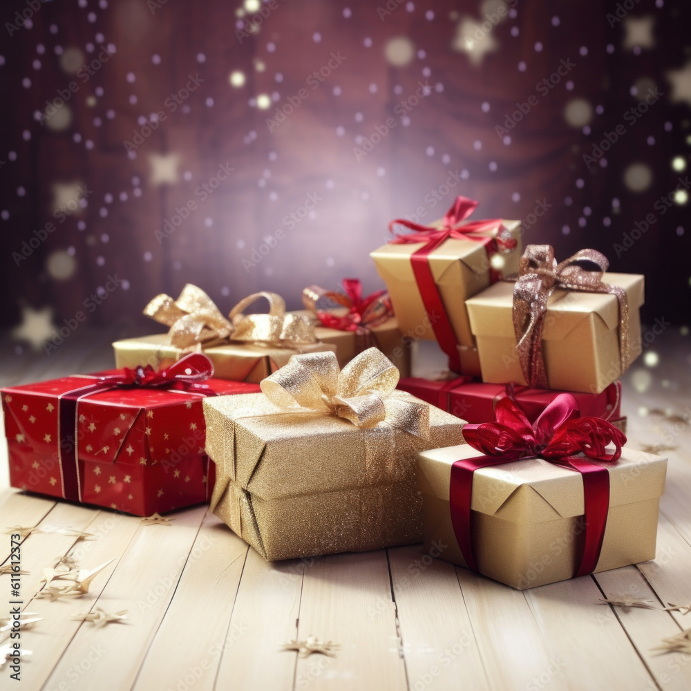 Elegant Red and Gold Christmas Presents with a Touch of Magic - Photo Art Created with Generative AI and Other Techniques Elegant Red and Gold Christmas Presents with a Touch of Magic - Photo Art Created with Generative AI and Other Techniques