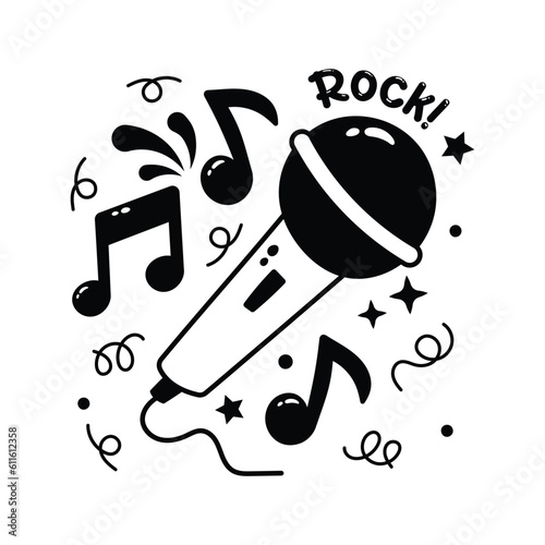 Hand drawn wired microphone, sticker or singing mic in modern style