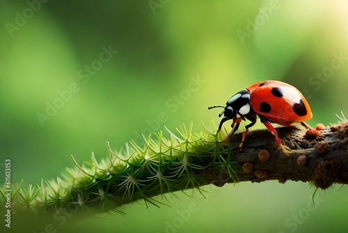 A closeup of a ladybug with its red and black spots