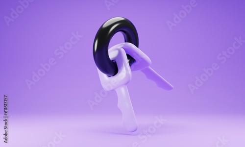 3d rendering key icon isolated on purple background. 3d illustration