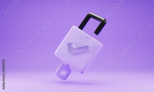 3d rendering unlock icon isolated on purple background. 3d illustration