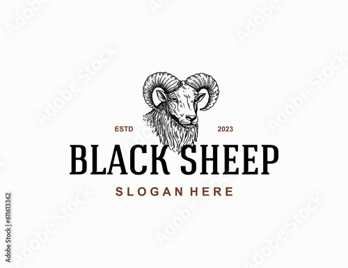 Black sheep logo design vector hand drawing ilustration